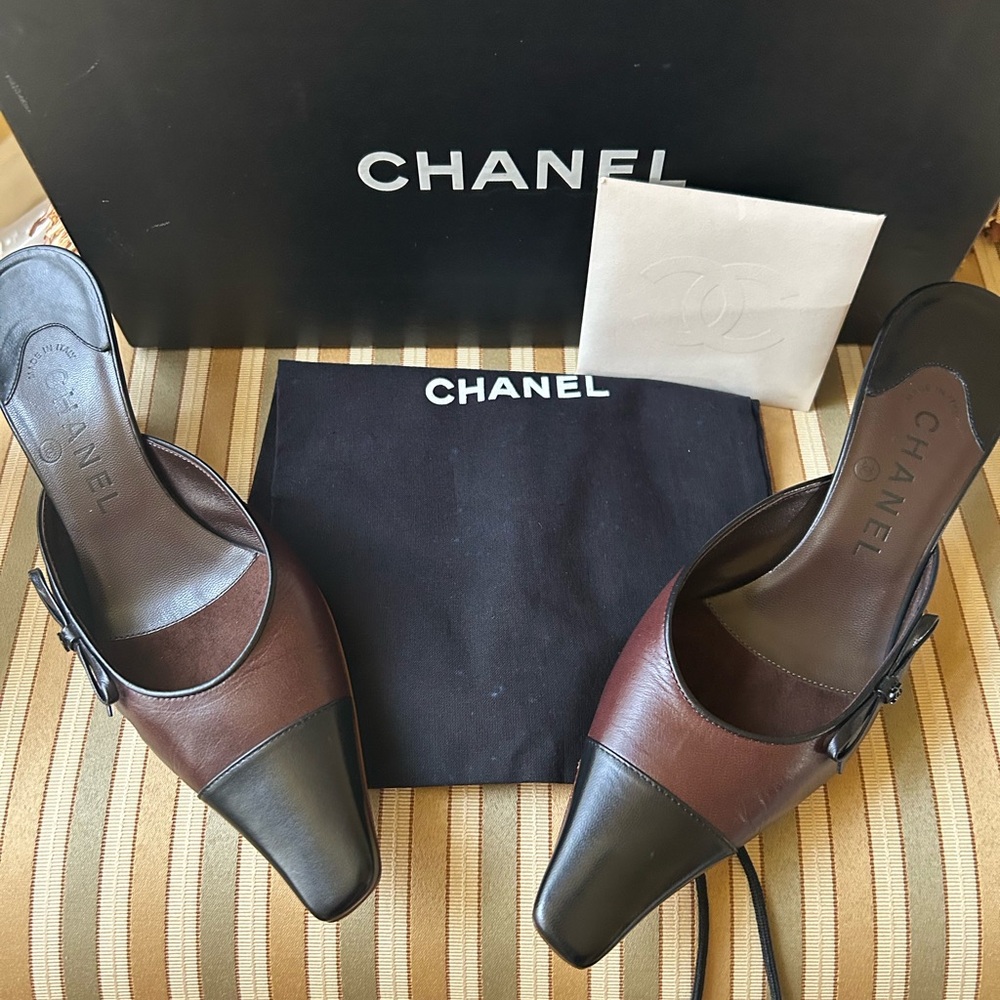 Chanel two tone mules New in box. Comes with dust bag